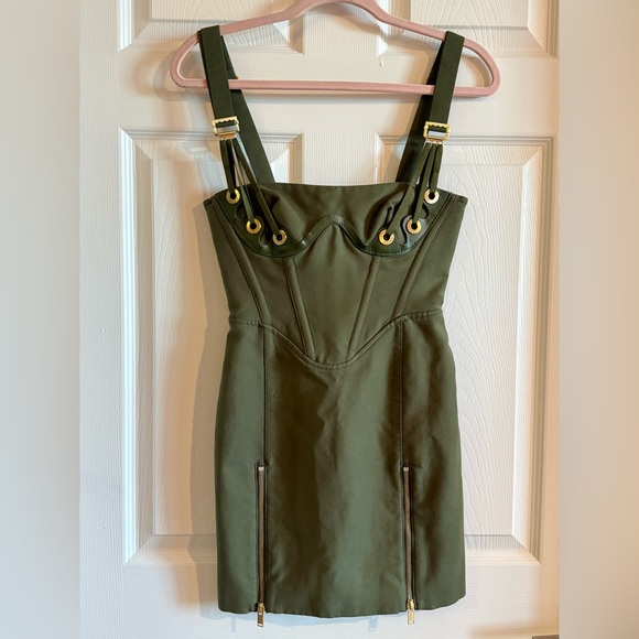DION LEE Fan Lace Zip Mini Dress in Olive Size Aus 4 US 0 Pristine - Picture 3 of 17